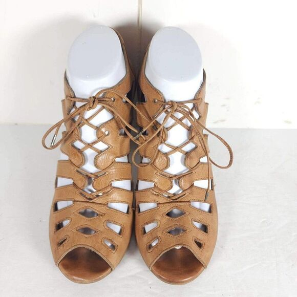 Paul Green Women's Jansen US8,5 AU6 Leather cuoio Lace-Up Block Heel Sandal - Picture 3 of 15